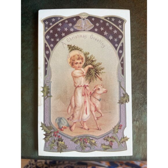Vintage Victorian Christmas & New Year Postcards Set Girls Boys Santa Angels - Picture 10 of 12